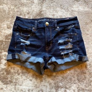 AE 360 super stretch distressed denim shorts